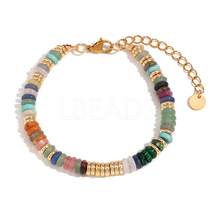 Retro Natural & Synthetic Mixed Gemstone & Stainless Steel Beaded Bracelets for Women NO5359-5-1