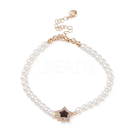 Brass Pave Clear Cubic Zirconia Star Link Chain Bracelets BJEW-M321-01C-1