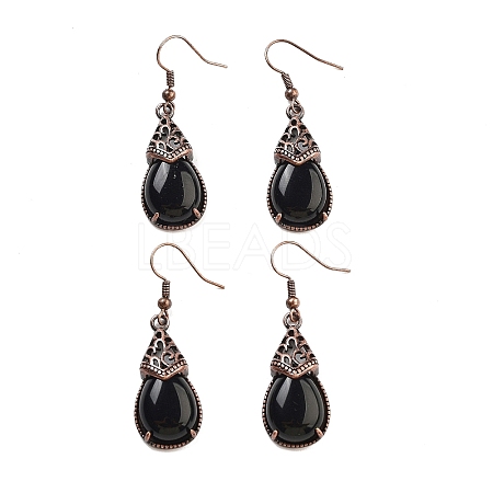 Natural Obsidian Teardrop Dangle Earrings EJEW-B055-01R-23-1