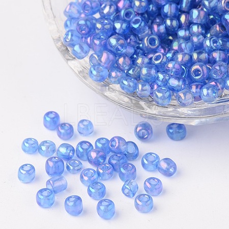 6/0 Transparent Rainbow Colours Round Glass Seed Beads X-SEED-A007-4mm-166-1