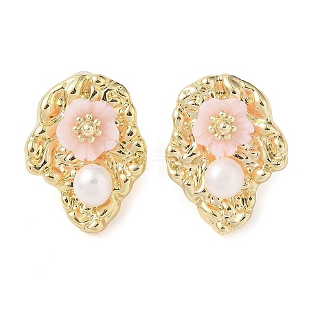 Flower Natural Pearl Stud Earrings EJEW-L286-10G-1