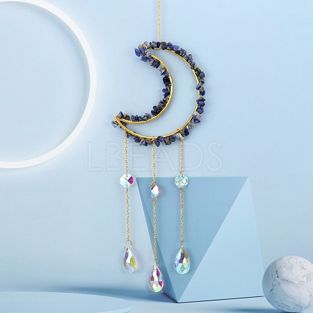 Glass & Brass Moon Pendant Decorations HJEW-PW0002-09F-1