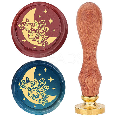 Brass Wax Seal Stamp with Rosewood Handle AJEW-WH0412-0029-1