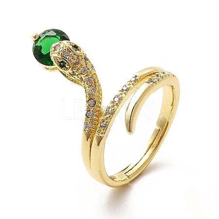 Cubic Zirconia Snake with Glass Wrap Adjustable Ring KK-H439-02C-G-1