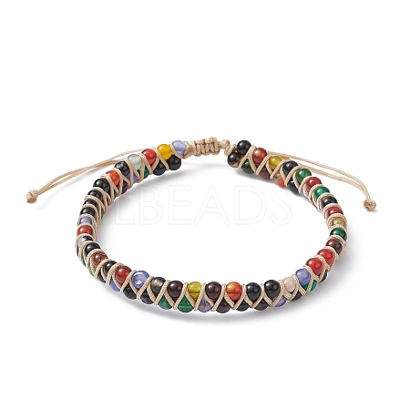 Natural Agate Round Braided Bead Bracelets BJEW-JB09840-02-1