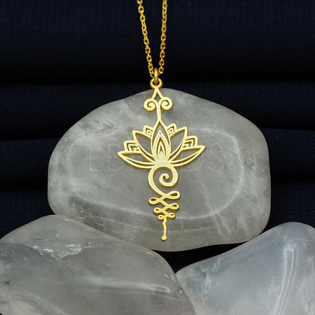 Alloy Hollow Cut Yoga Lotus Flower Pendant Necklaces for Women FS-WG54440-02-1