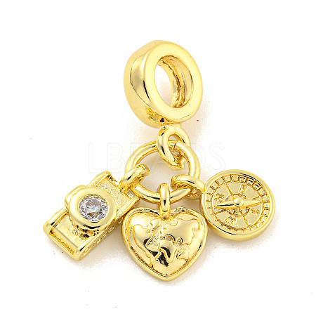 Rack Plating Brass Micro Pave Cubic Zirconia European Dangle Charms KK-P270-02A-G-1