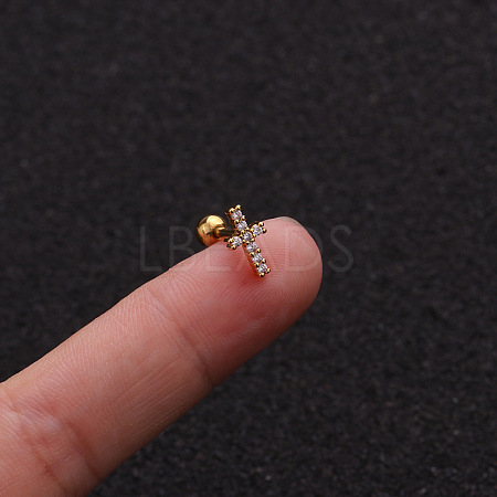 316L Surgical Stainless Steel Micro Pave Clear Cubic Zirconia Clover Cartilage Earrings WG9CD6D-10-1