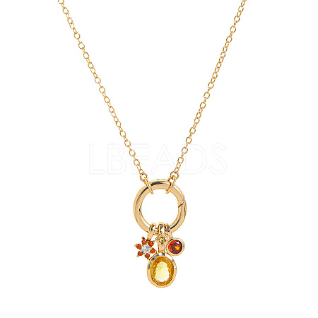 Brass Pave Cubic Zirconia Oval Flower Birth Stone Penant Necklaces with Synthetic Opal for Women WG88A4B-03-1