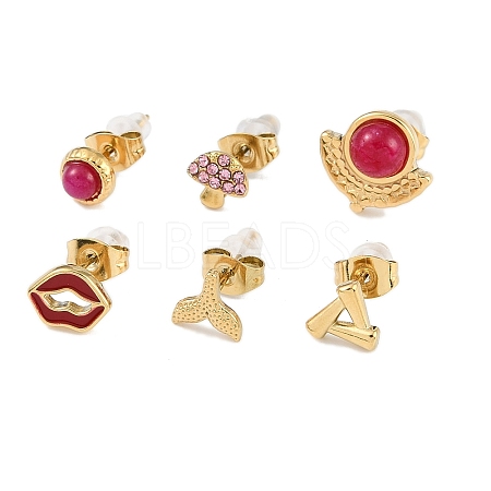 304 Stainless Steel Rhinestone Stone Dyeing Stud Earrings EJEW-S224-04G-05-1
