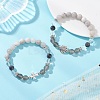 2Pcs Round Natural Quartz Crystal & Grey Agate & Larvikite & White Crazy Lace Agate Beads Stretch Bracelets BJEW-JB13000-1