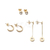 3 Pairs 3 Style Crystal Rhinestone Roman Number Tassel Stud Earrings EJEW-B020-12G-1