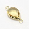 Golden Tone Brass Glass Teardrop Links connectors GLAA-J010A-HF17-G-3