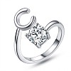 Anti-Tarnish Rhodium Plated 925 Sterling Silver Initial Letter Open Cuff Ring JR852C-1