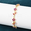 Brass Pave Cubic Zirconia Flower Link Chain Bracelets for Women KK-CBA68DA-14G-04-2