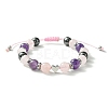 Natural Rose Quartz & Amethyst & Brass Heart Braided Bead Bracelet BJEW-JB09703-03-1