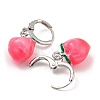 Fuchsia Peach Glass Dangle Leverback Earrings EJEW-P260-01P-2
