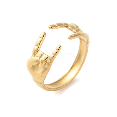 304 Stainless Steel Rock & Roll Hand Gesture Cuff Rings for Women Men RJEW-B118-02G-1