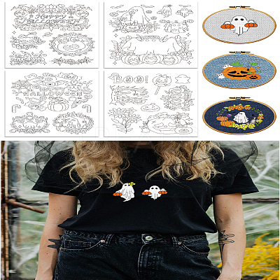 4 Sheets 11.6x8.2 Inch Stick and Stitch Embroidery Patterns DIY-WH0455-224-1