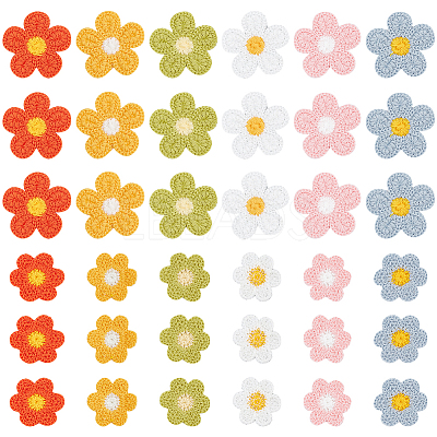 60Pcs 12 Style Flower Shape Two Tone Crochet Appliques DIY-FG0004-05-1