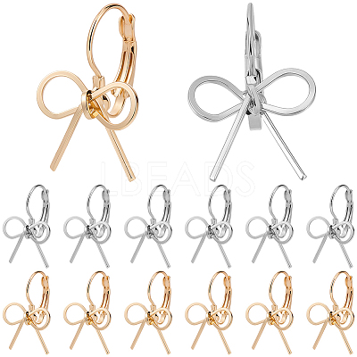 10 Pairs 2 Colors Bowknot Brass Leverback Earrings EJEW-SC0001-93-1