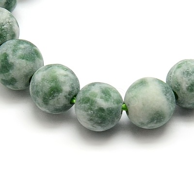 Frosted Natural Green Spot Jasper Round Bead Strands G-M064-4mm-10-1