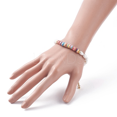 Natural Pearl & Polymer Clay Beaded Bracelet BJEW-TA00085-1