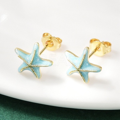 Brass Enamel Stud Earrings EJEW-R032-07G-01-1