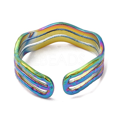Ion Plating(IP) 304 Stainless Steel Triple Line Open Cuff Ring for Women RJEW-M149-02RC-1