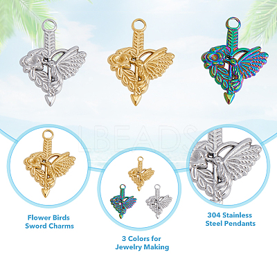 18Pcs 3 Colors 304 Stainless Steel Pendant Rhinestone Settings STAS-DC0013-35-1