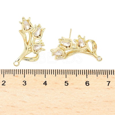 Brass Micro Pave Clear Cubic Zirconia Stud Earring Findings KK-Z106-02G-09-1