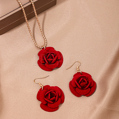 Rose Iron & Plastic Pendant Necklaces & Dangle Earrings Sets for Women FS-WGD8499-01-1