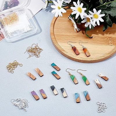 DIY 8 Pairs Rectangle Resin & Walnut Wood Earring Makings DIY-FH0001-87-1