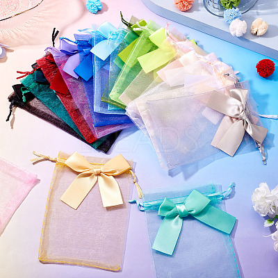 30Pcs 15 Colors Rectangle Organza Drawstring Bags ABAG-TA0001-89-1