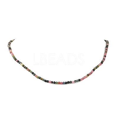 3MM Natural Multicolor Tourmaline Round Beaded Necklaces for Women NJEW-JN06342-1