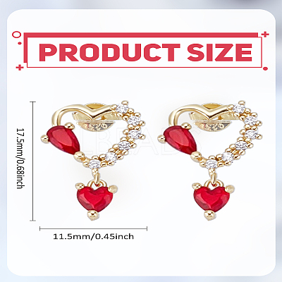 1 Pair Heart Brass Rhinestone Stud Earrings EJEW-LP0003-81-1