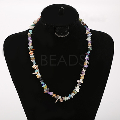 Natural Mixed Stone Chip Beaded Necklaces for Women FS-WG9F5E2-02-1