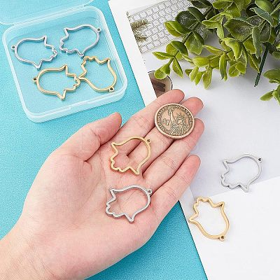 8Pcs 2 Colors 304 Stainless Steel Open Back Bezel Pendants STAS-UN0031-92-1