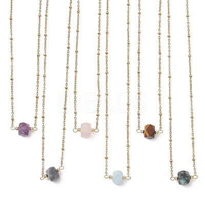 Natural Mixed Stone Faceted Nuggets Pendant 304 Stainless Steel Satellite Chain Necklaces NJEW-JN06025-1