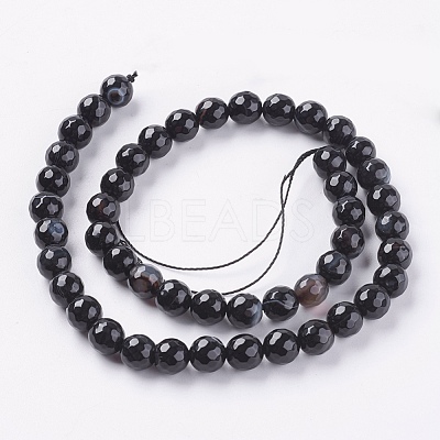 Natural Black Striped Agate/Banded Agate Beads Strands G-G581-8mm-03-1