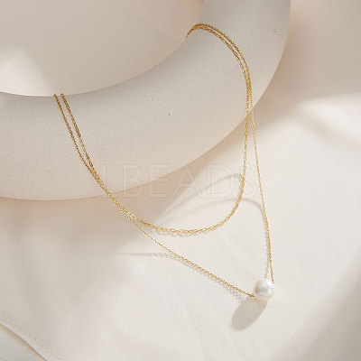 Round Natural Freshwater Pearl Pendant Necklaces NJEW-G153-03G-1