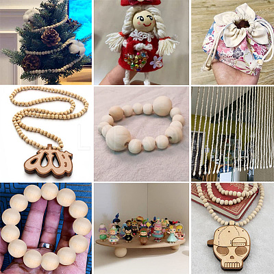 80Pcs 8 Styles Printed Wood European Beads WOOD-AR0001-37-1