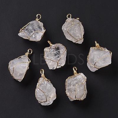 Copper Wire Wrapped Natural Raw Gemstone Pendants G-C023-11-1