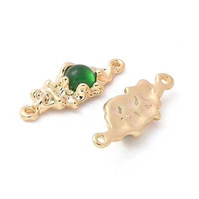 Brass Pave Green Glass Connector Charms KK-U052-02G-1