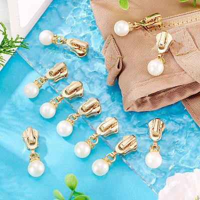 10Pcs Round Acrylic Pearl & Alloy Zipper Pulls HJEW-TAC0086-1