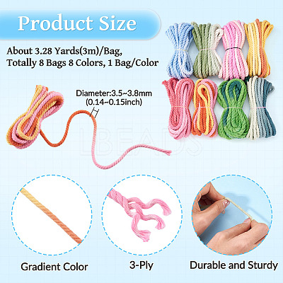 8 Bags 8 Colors 3-Ply Round Cotton Twisted Cord OCOR-TA0003-82A-1