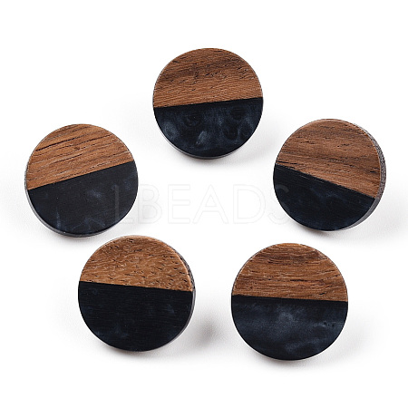 Resin & Walnut Wood Flat Round Stud Earrings with 304 Stainless Steel Pin for Women EJEW-TADZ001-02A-1