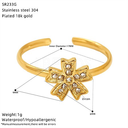 304 Stainless Steel Rhinestone Cuff Open Rings WG17863-03-1