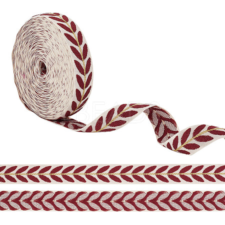 about 10.5~11 yards Ethnic Style Polycotton Jacquard Leaf Ribbons OCOR-GO0001-15A-1