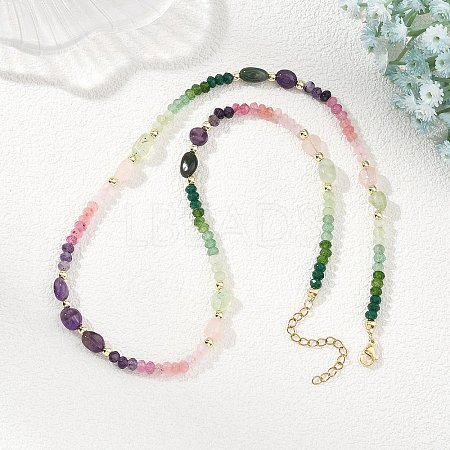 Dyed Natural Malaysia Jade Faceted Rondelle and Mixed Stone Nuggets Beaded Necklaces for Women NJEW-JN06315-1